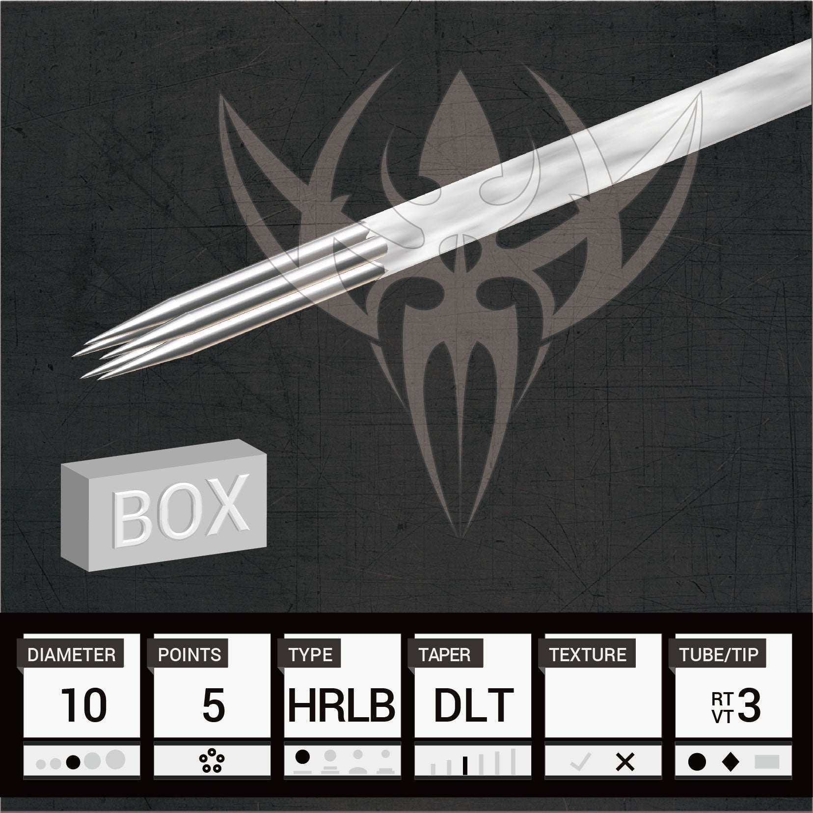 #10 BugPin Hollow Round Liner 2.5mm Taper — Precision Needles — Box of 50 Premade Sterilized Tattoo Needles