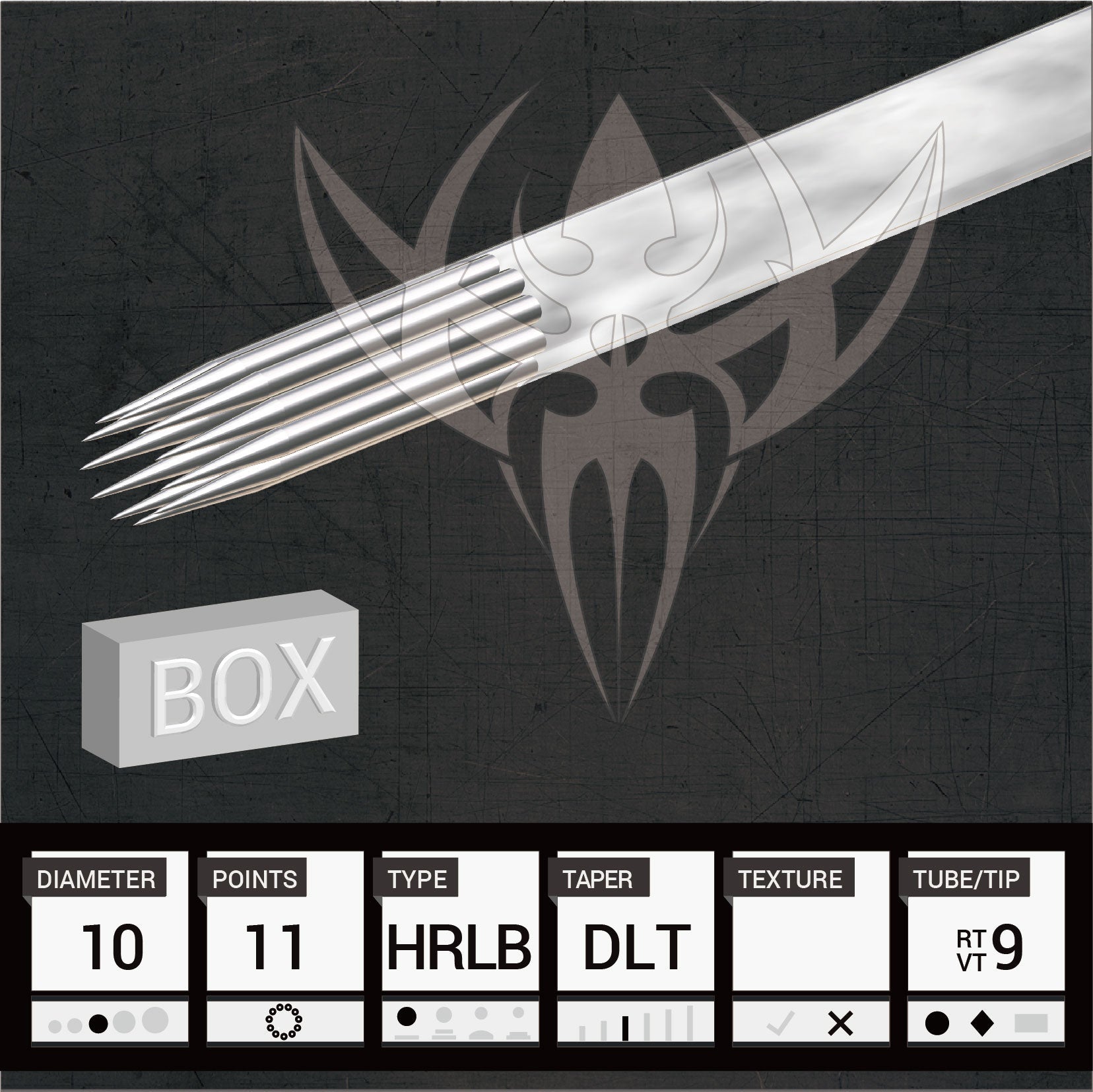 #10 BugPin Hollow Round Liner 2.5mm Taper — Precision Needles — Box of 50 Premade Sterilized Tattoo Needles