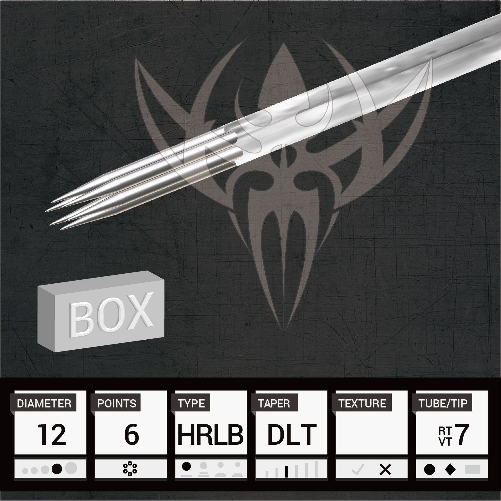 #12 Hollow Round Liner 2.5mm Taper — Precision Needles — Box of 50 Premade Sterilized Tattoo Needles