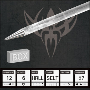 #12 Hollow Round Liner 6.0mm Taper — Precision Needles — Box of 50 Premade Sterilized Tattoo Needles