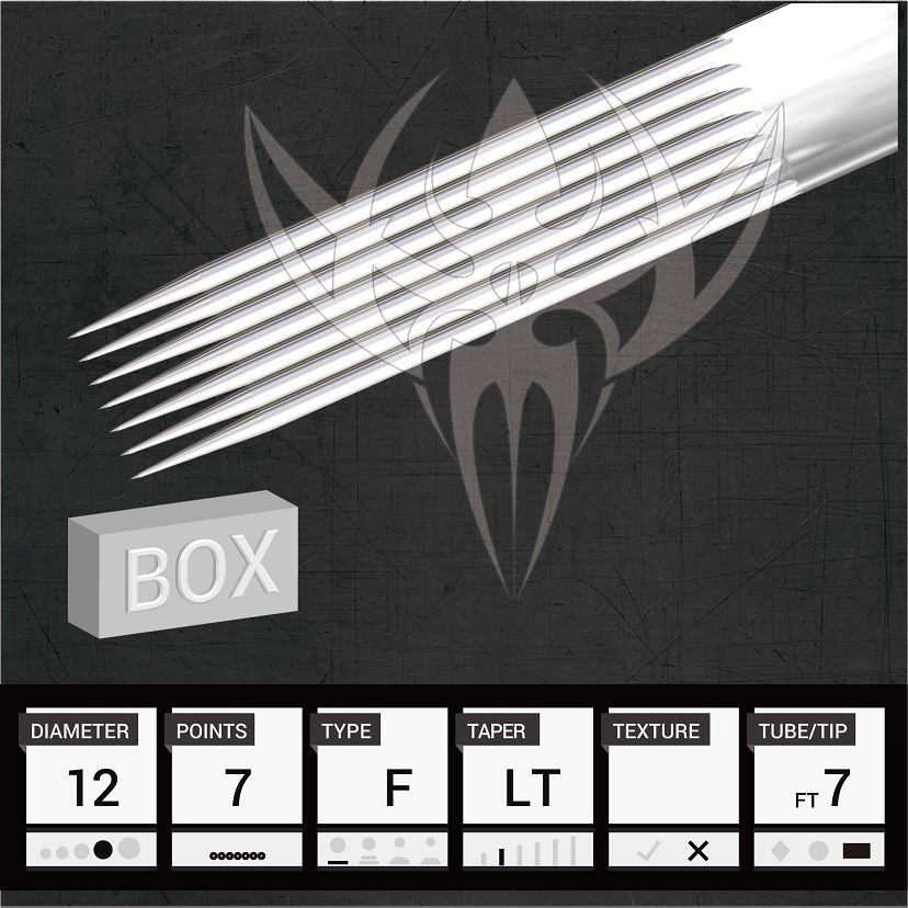 #12 Flat — Precision Needles — Box of 50 Premade Sterilized Tattoo Needles