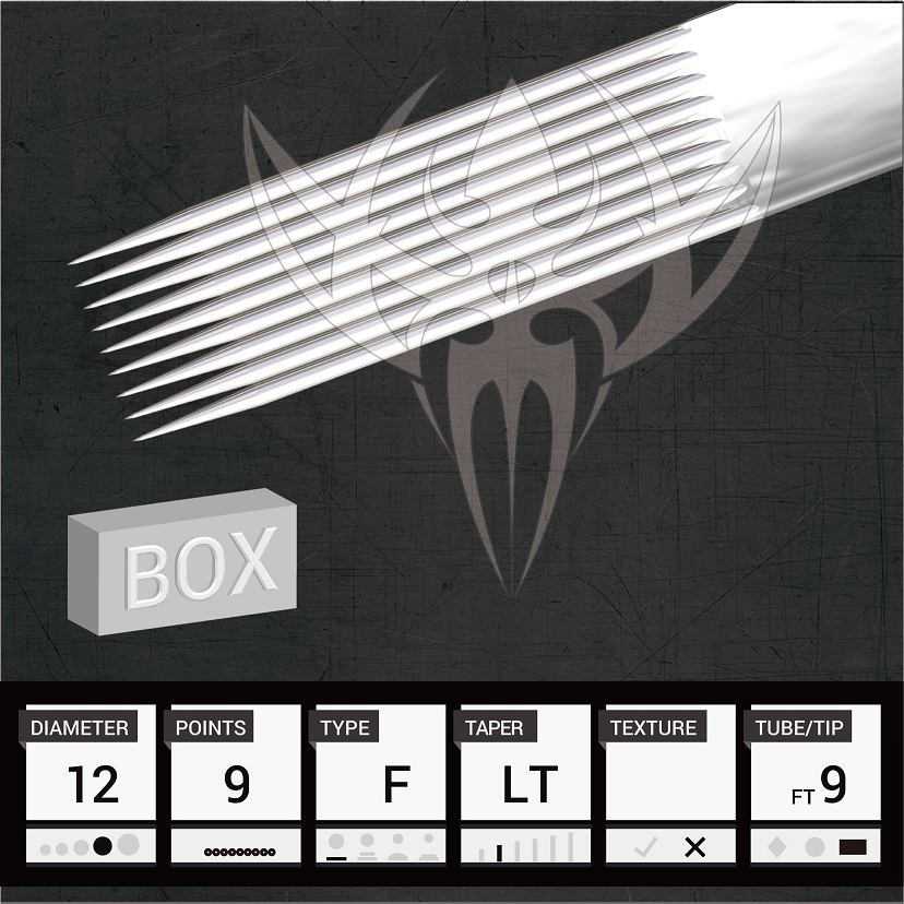 #12 Flat — Precision Needles — Box of 50 Premade Sterilized Tattoo Needles