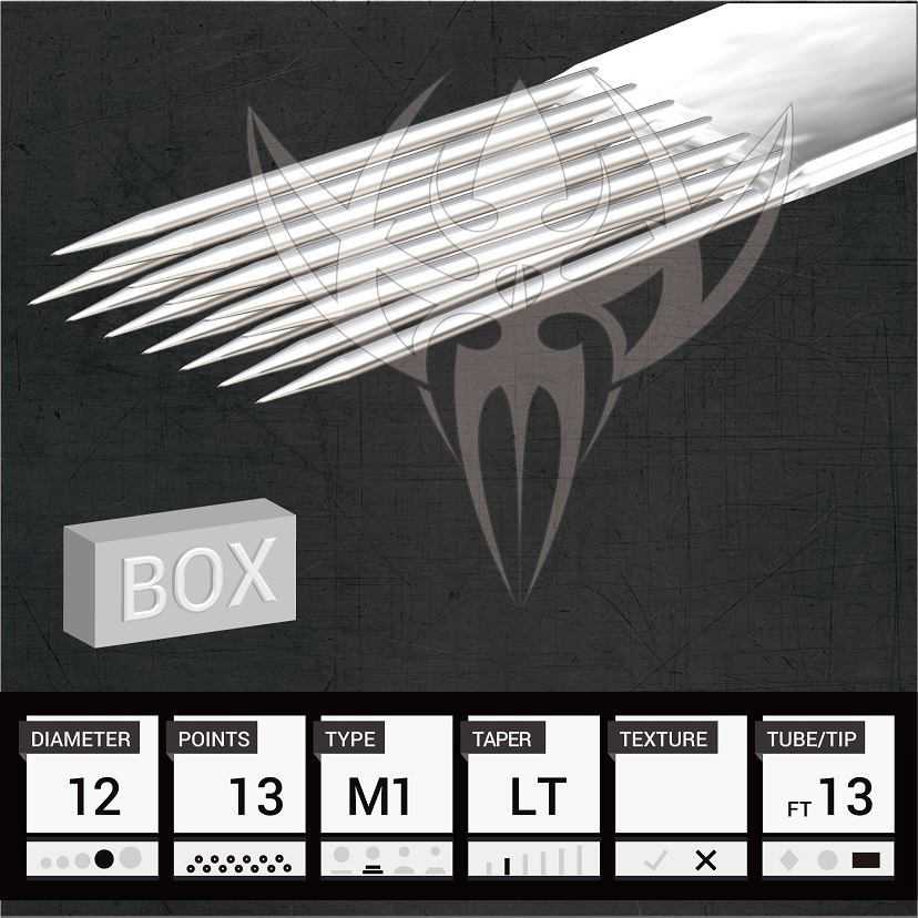 #12 Standard Magnum — Precision Needles — Box of 50 Premade Sterilized Tattoo Needles