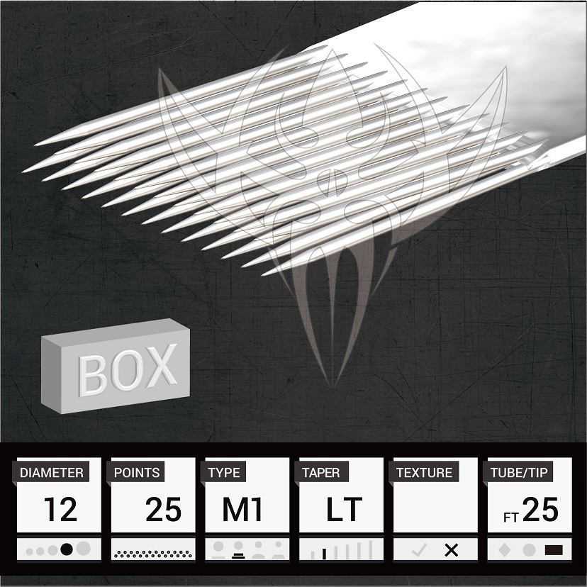 #12 Standard Magnum — Precision Needles — Box of 50 Premade Sterilized Tattoo Needles
