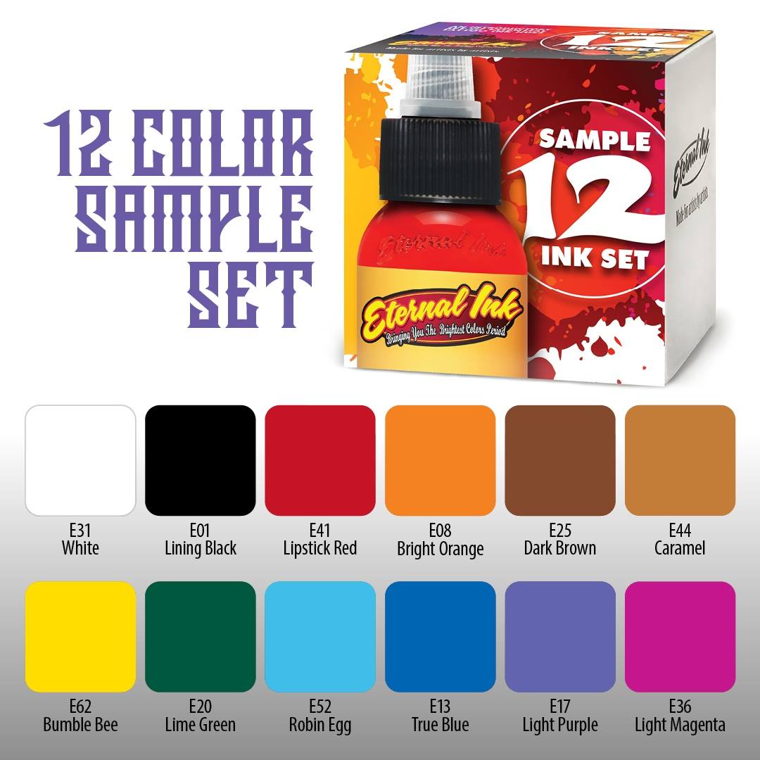 Sample Color Set of 12 - 2oz Bottles - Eternal Tattoo Ink