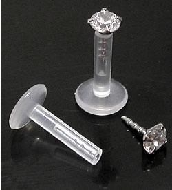 14g 5/16" Bioplastic Labret with 14kt White Gold Prong Set Gem