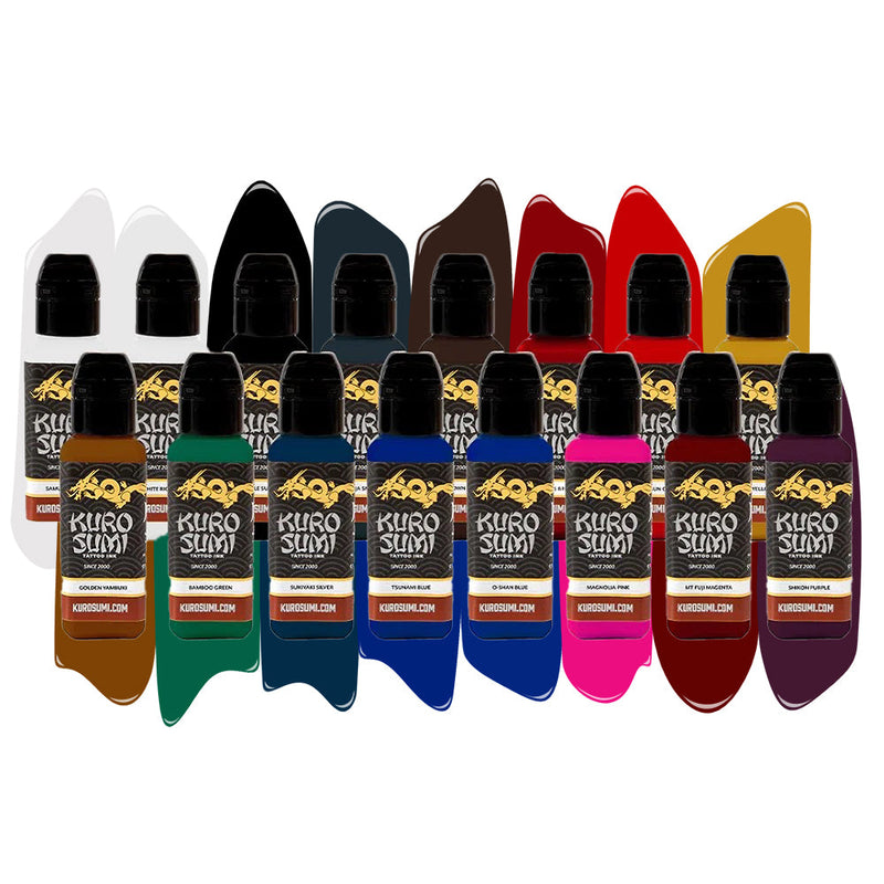 16 Color Primary Set #1 — Kuro Sumi Tattoo Ink — Pick Size