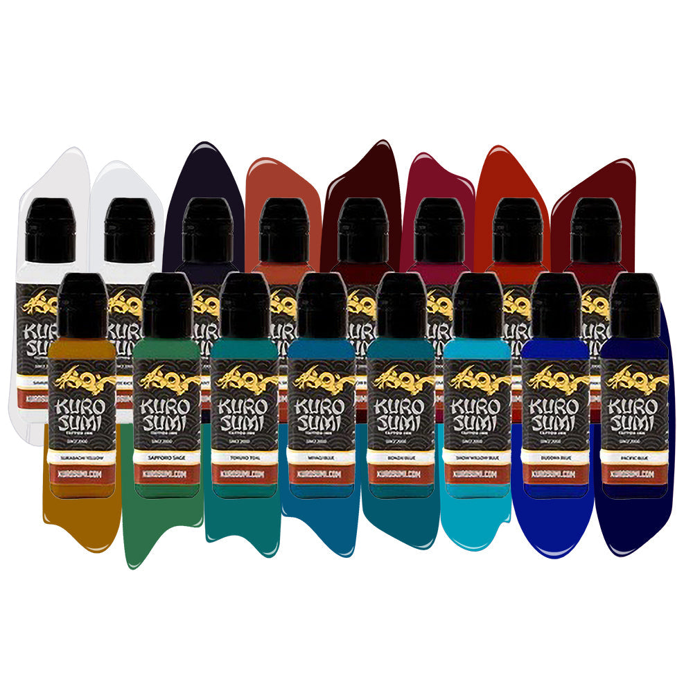 16 Color Primary Set #3 — Kuro Sumi Tattoo Ink — Pick Size
