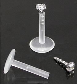 16g 5/16" Bioplastic Labret with 14kt White Gold Prong Set Gem