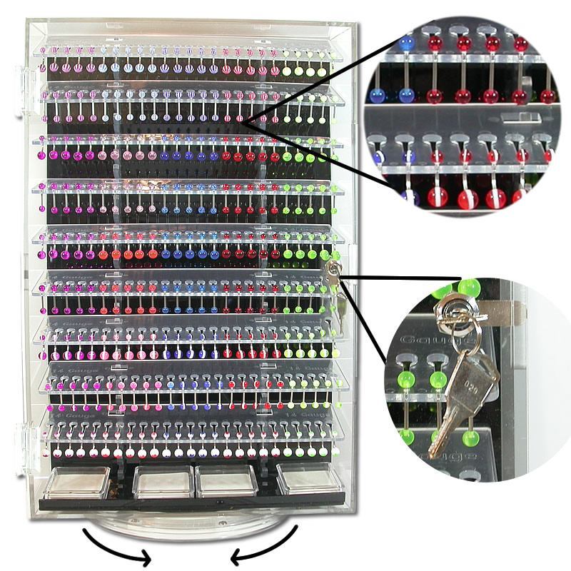 18” Double Sided Body Jewelry Display - Display with 14 Acrylic Racks