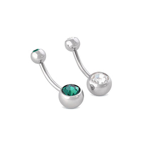 14g Double Jeweled Steel Belly Button Ring