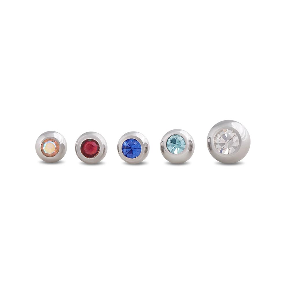 External Bezel Set Gem Ball with Flat-Back Labret - Stainless Steel - Choose Size - Price Per 1