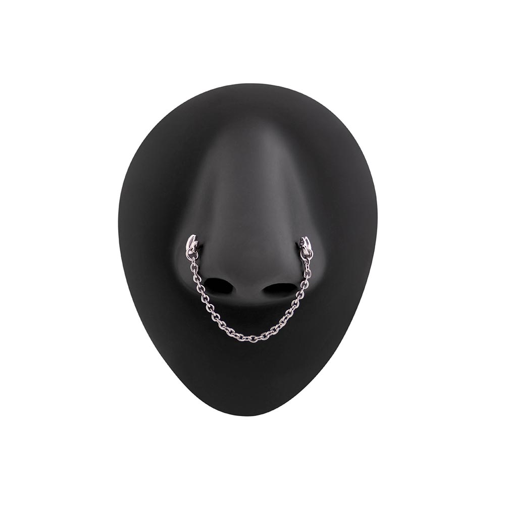 20g 1/4” Rhodium Plated Star and Moon Nose Bones with Chain