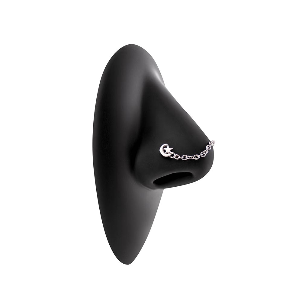 20g 1/4” Rhodium Plated Star and Moon Nose Bones with Chain