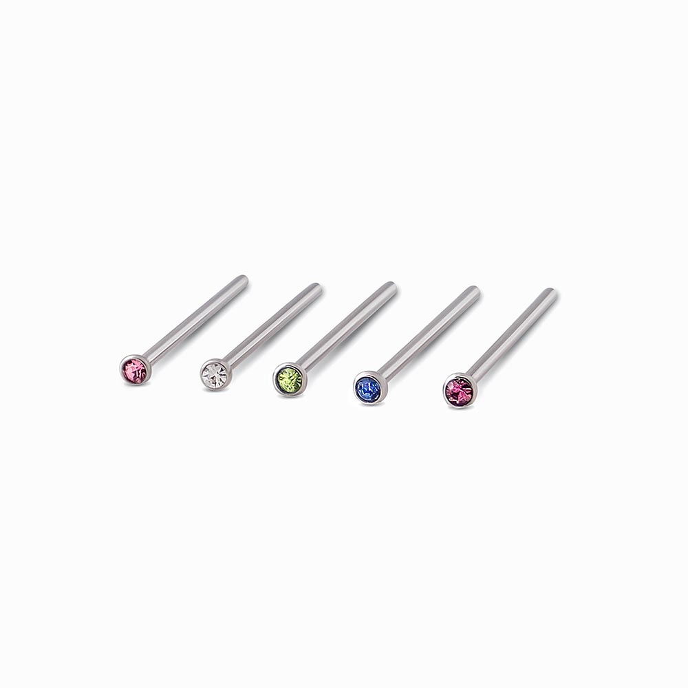 18g 11/16” Bezel Set Jewel Fishtail Nose Jewelry — Price Per 1