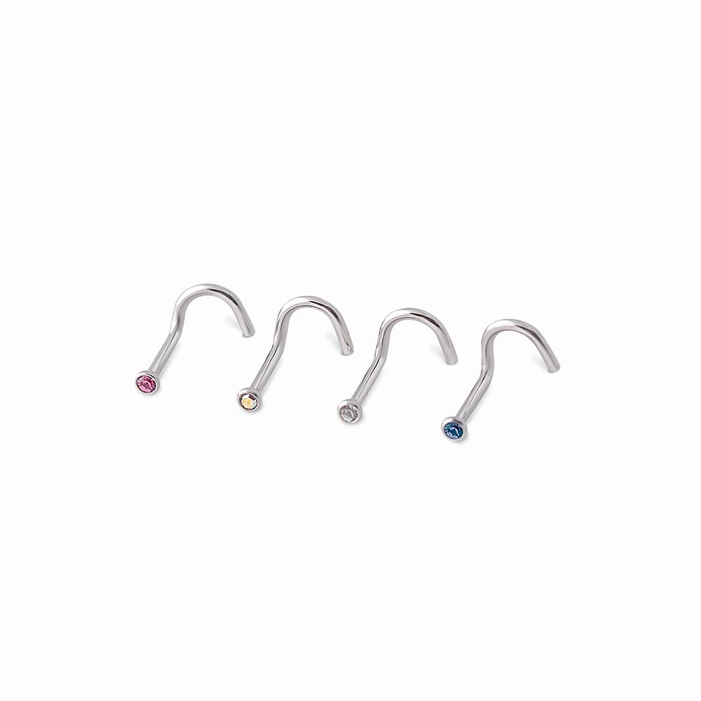 18g Bezel Set Jeweled Flat Head Nose Screw — Price Per 1