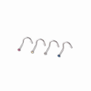 18g Bezel Set Jeweled Flat Head Nose Screw — Price Per 1