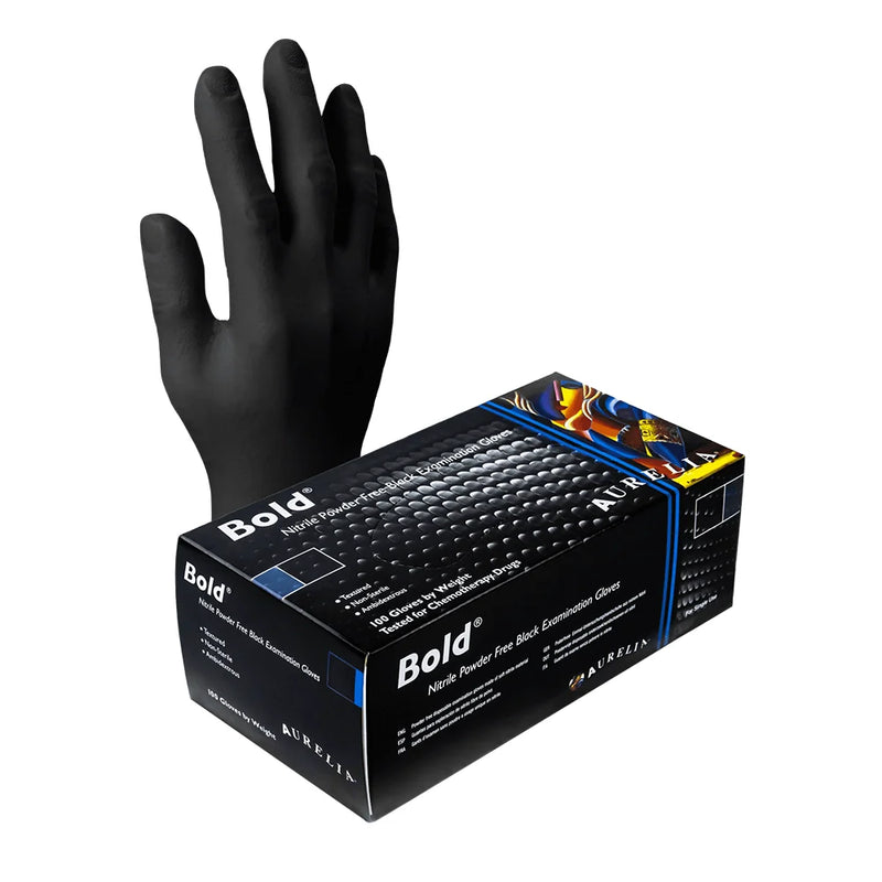 Aurelia Bold® Black Nitrile Gloves — Box of 100