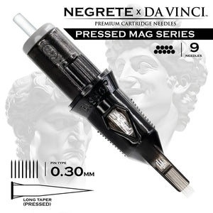 Bishop Da Vinci V2 Tattoo Cartridge Needles — Freddy Negrete Pressed Mag Series — Box of 20 Pressed Mag - 9 - #10 (0.3mm) - Long Taper