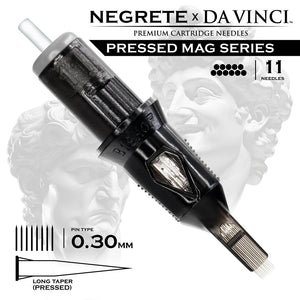 Bishop Da Vinci V2 Tattoo Cartridge Needles — Freddy Negrete Pressed Mag Series — Box of 20 Pressed Mag - 11 - #10 (0.3mm) - Long Taper