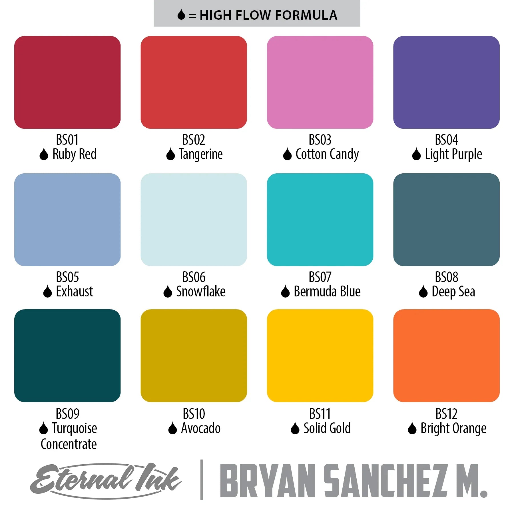Bryan Sanchez M. Watercolor Ink Set of 12 — 1oz Bottles — Eternal Tattoo Ink