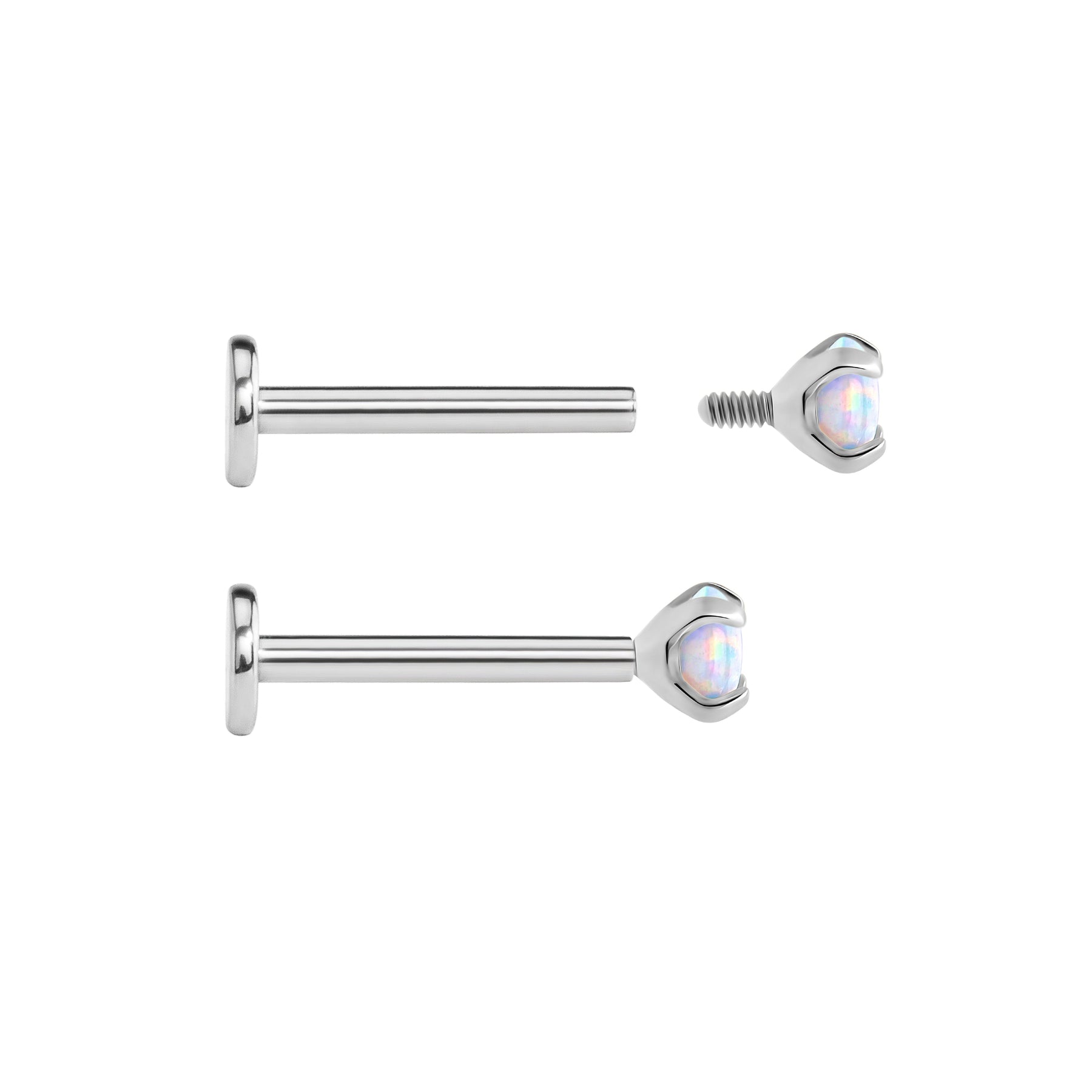 Tilum 18g-16g Internally Threaded Square Prong-Set 3mm Round Opal Top - Price Per 1