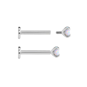 Tilum 18g-16g Internally Threaded Square Prong-Set 3mm Round Opal Top - Price Per 1