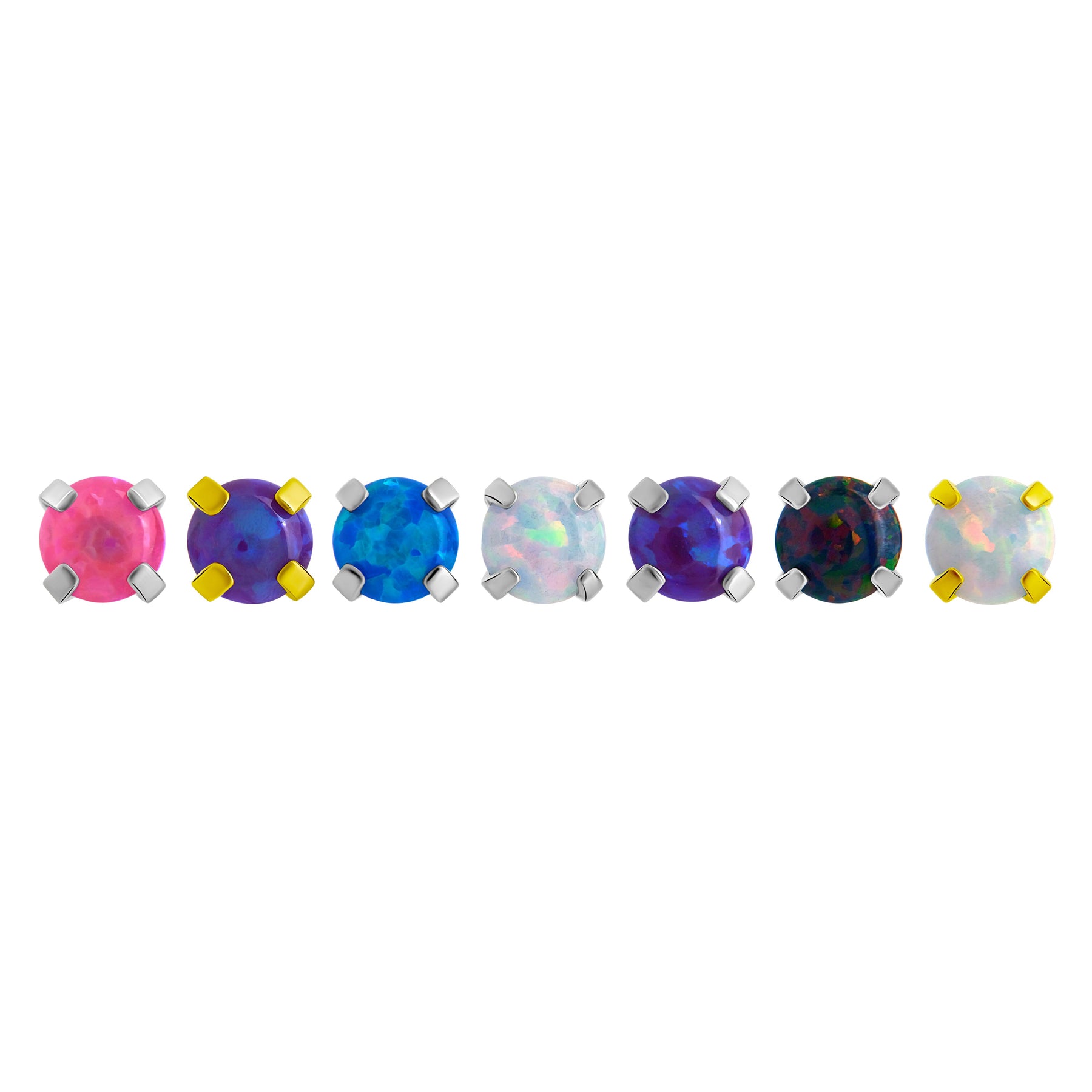 Tilum 18g-16g Internally Threaded Square Prong-Set 3mm Round Opal Top - Price Per 1