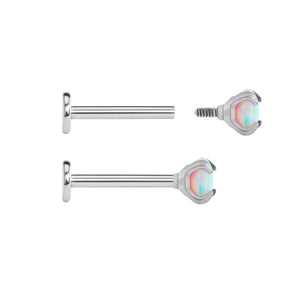 Tilum 18g-16g Internally Threaded Square Prong-Set 3.5mm Round Opal Top - Price Per 1