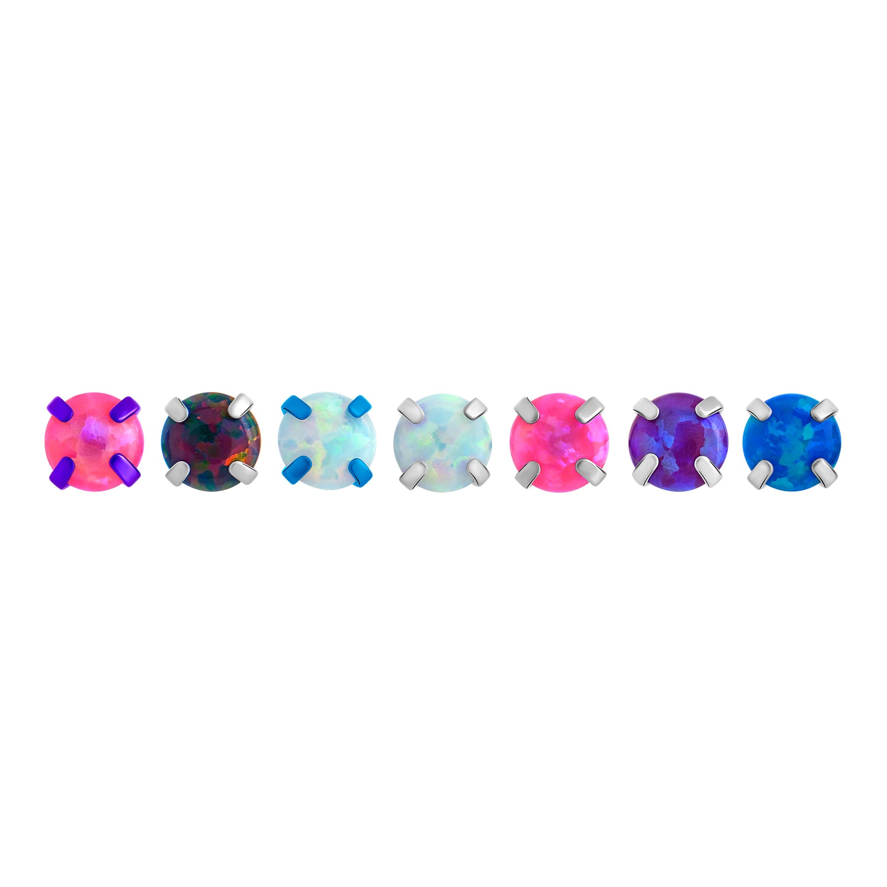 Tilum 18g-16g Internally Threaded Square Prong-Set 3.5mm Round Opal Top - Price Per 1