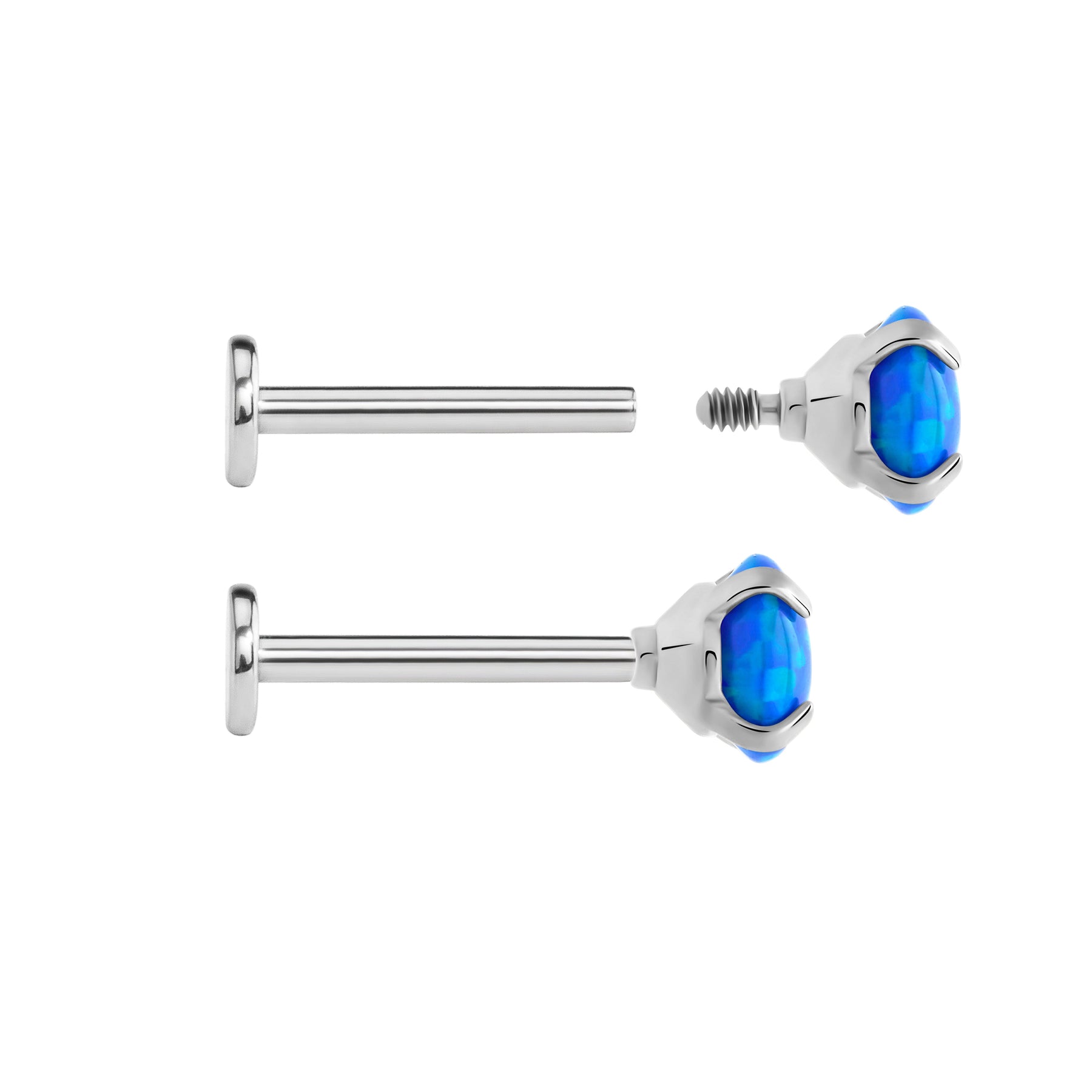 Tilum 18g-16g Internally Threaded Square Prong-Set 4mm Round Opal Top - Price Per 1