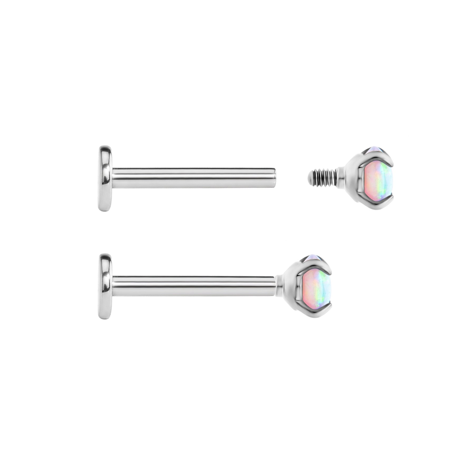 Tilum 14g-12g Internally Threaded Square Prong-Set 4mm Round Opal Top - Price Per 1