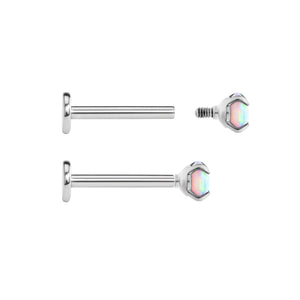 Tilum 14g-12g Internally Threaded Square Prong-Set 4mm Round Opal Top - Price Per 1