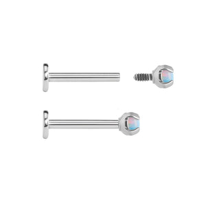 Tilum 18g-16g Internally Threaded Square Prong-Set 2mm Round Opal Top - Price Per 1
