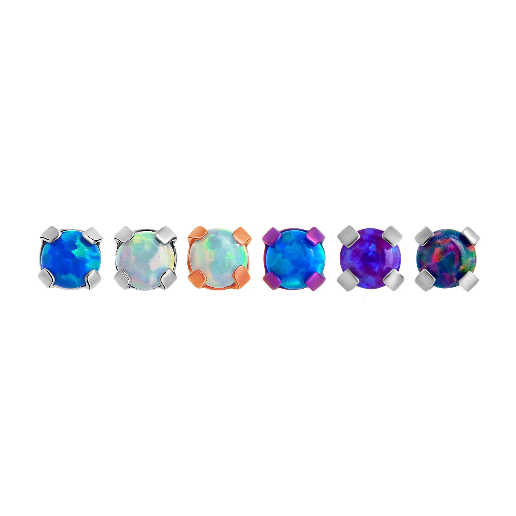 Tilum 18g-16g Internally Threaded Square Prong-Set 2mm Round Opal Top - Price Per 1