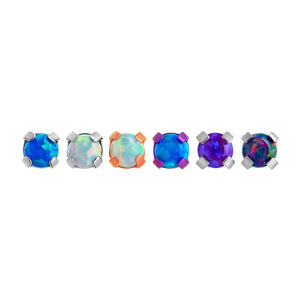 Tilum 18g-16g Internally Threaded Square Prong-Set 2mm Round Opal Top - Price Per 1