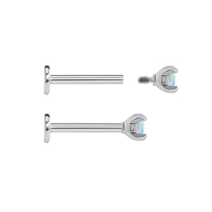 Tilum 18g-16g Internally Threaded Square Prong-Set 2.5mm Round Opal Top - Price Per 1