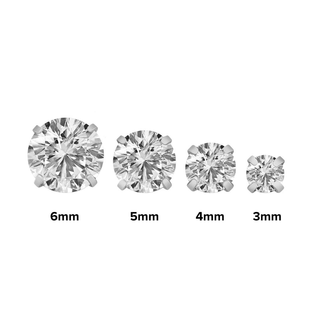 14g – 12g Internally Threaded Crystal or Black Prong-Set Round Jewel Top – Price Per 1