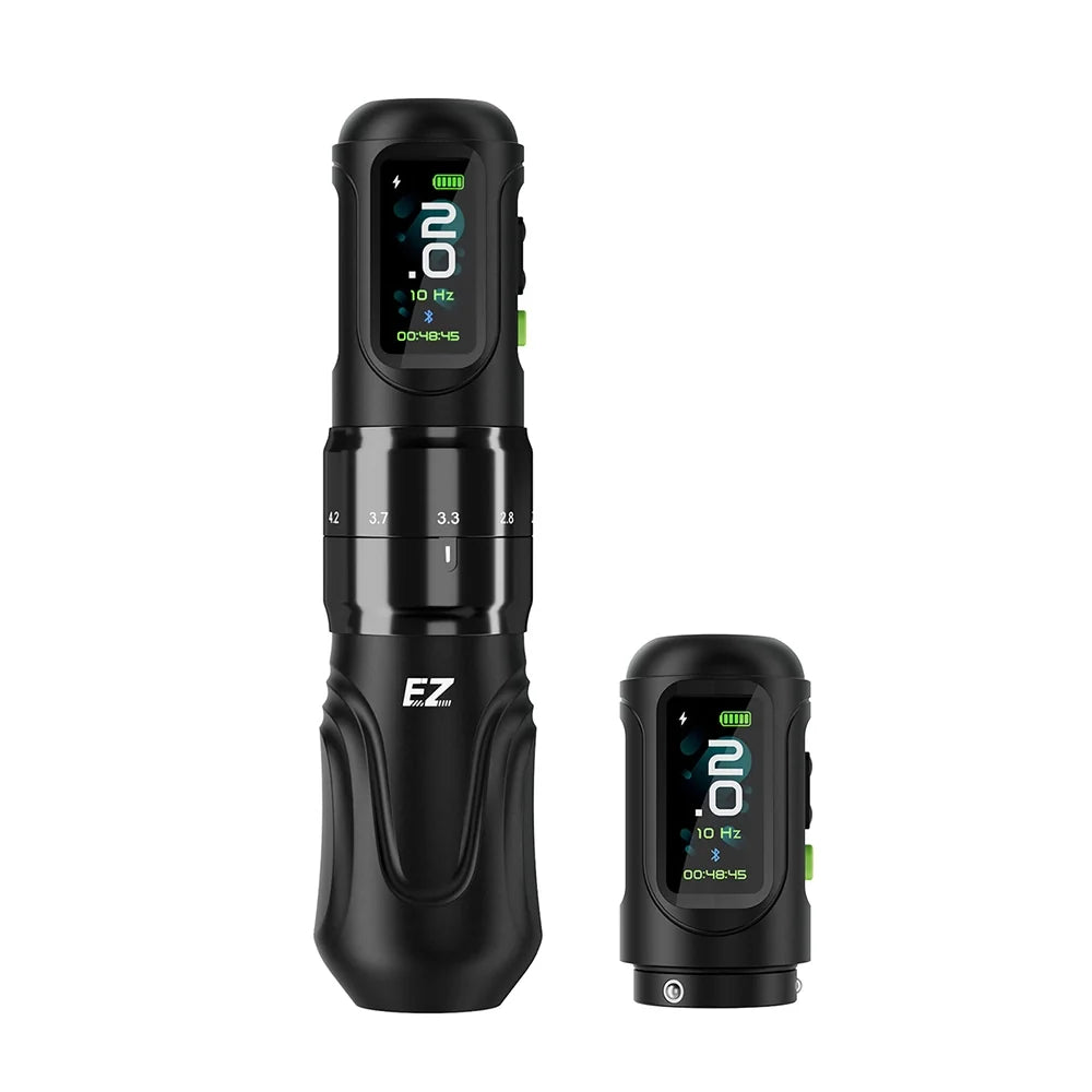 EZ P6 Adjustable Stroke Wireless Tattoo Machine With Two Battery Packs — Black