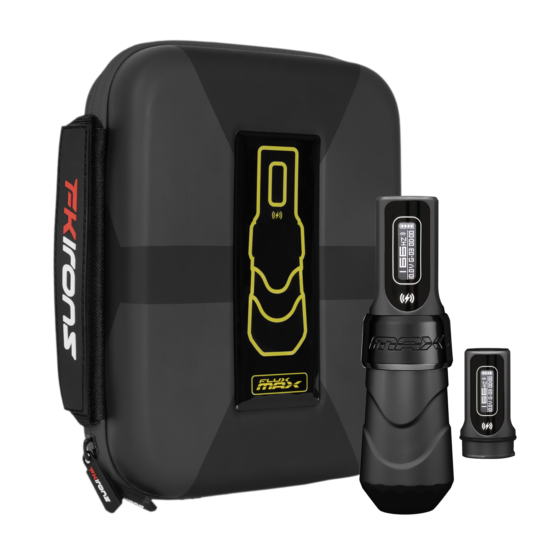 FK Irons Flux Max Tattoo Machine with 2 PowerBolt 2.0 — Pick Stroke Length and Color