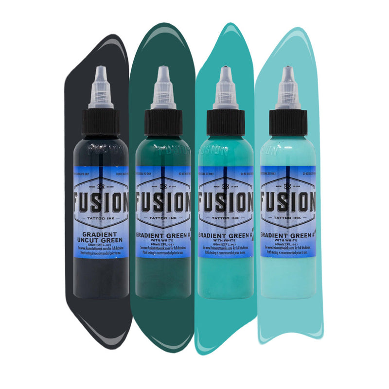 Gradient Green with White 4-Pack — Fusion Tattoo Ink — 1oz