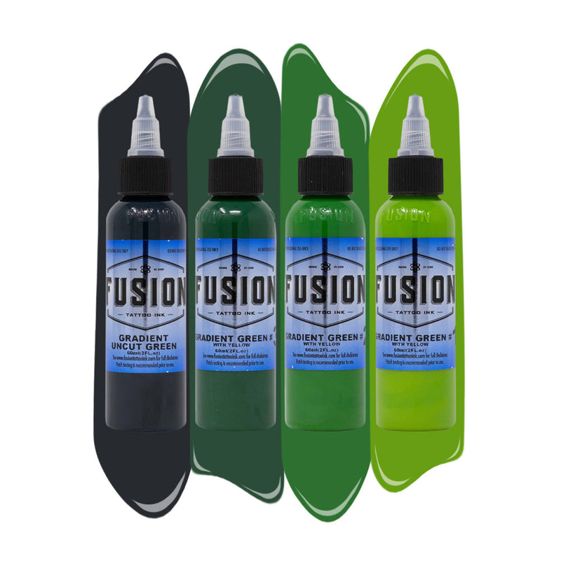 Gradient Green with Yellow 4-Pack — Fusion Tattoo Ink — 1oz