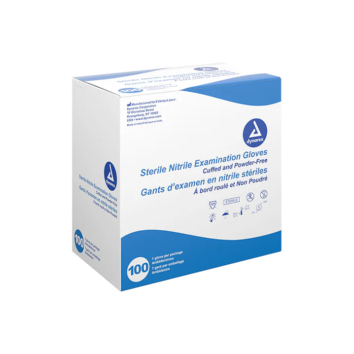 Sterile Dynarex Blue Disposable Nitrile Gloves — Box of 100