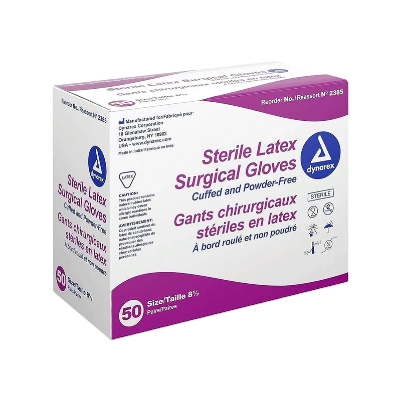 Dynarex Sterile White Latex Gloves — Box of 100