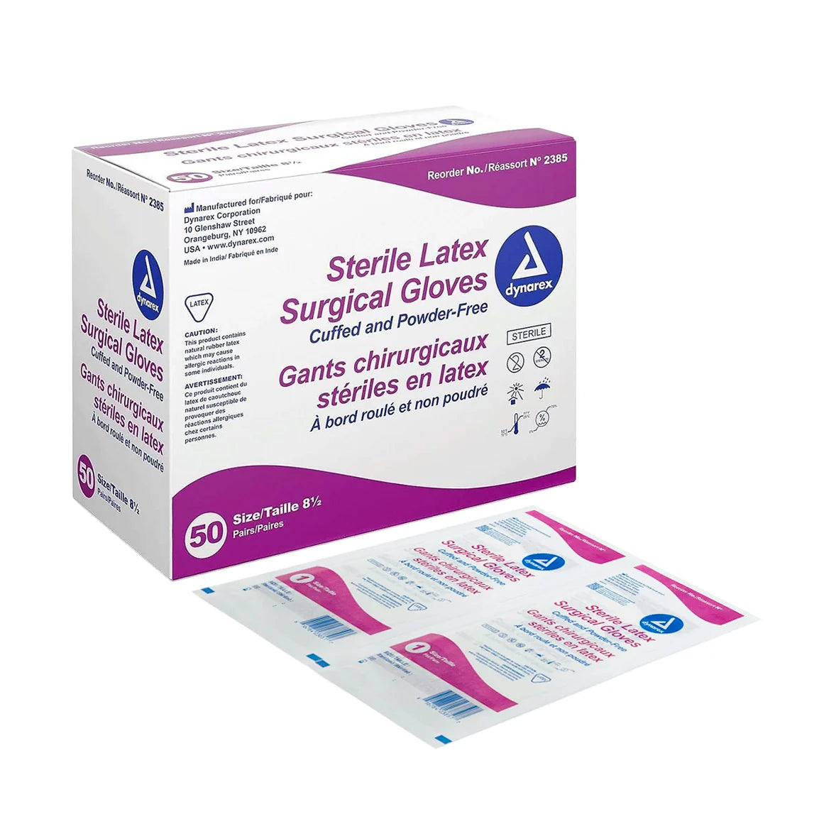 Dynarex Sterile White Latex Gloves — Box of 100