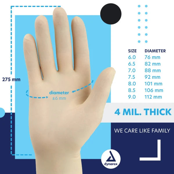 Dynarex Sterile White Latex Gloves — Box of 100