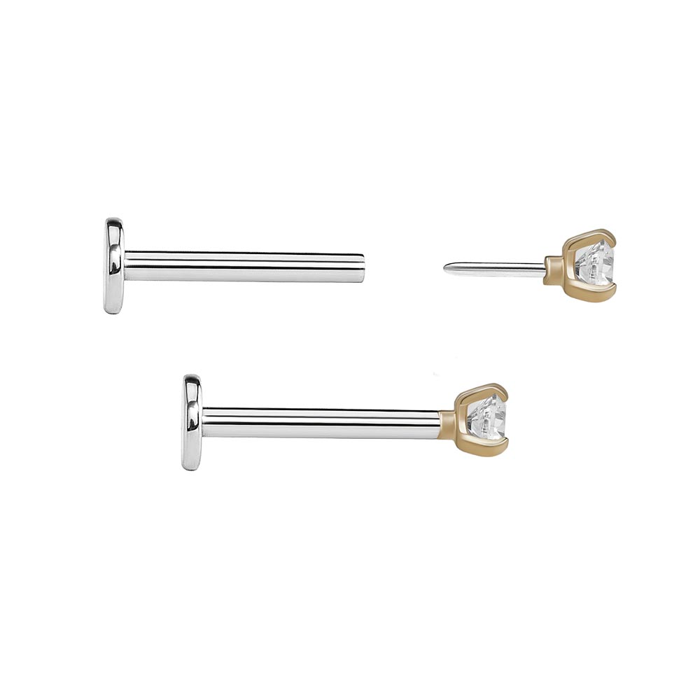 18g, 16g, or 14g Steel Push Pop Threadless 14kt Yellow Gold Prong-Set Crystal Jewel - Price Per 1