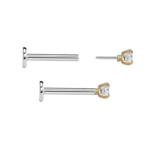 18g, 16g, or 14g Steel Push Pop Threadless 14kt Yellow Gold Prong-Set Crystal Jewel - Price Per 1