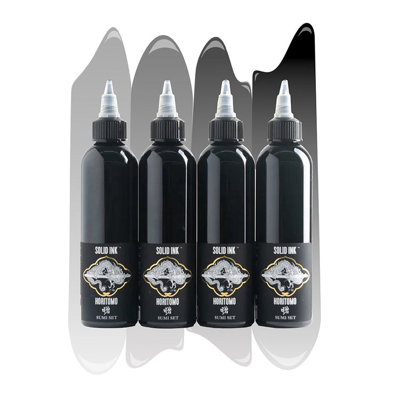 Horitomo 4 Bottle Sumi Set — Solid Ink — 8oz Bottles