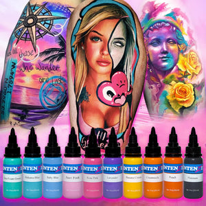 Pastel 1/2oz Color Set - Intenze Tattoo Ink - 10 Bottles
